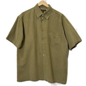 Saltaire Mens Tencel Linen Short Sleeve Button Down Shirt Size Large Pea Green